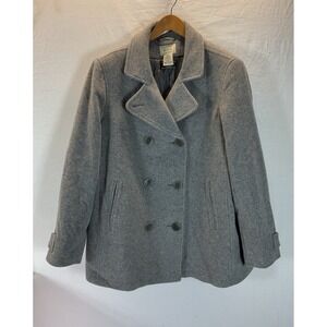 LL Bean‎ Grey Wool Overcoat Jacket Women's Bellandi Italy Size 18 Reg